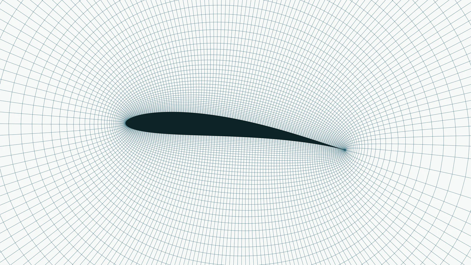 A structured body-fitted mesh around an aerofoil with fine cells near the surface