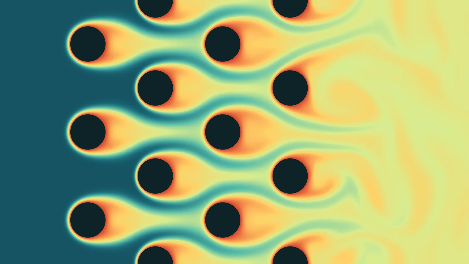 Temperature field in cross-flow over a staggered bank of hot tubes